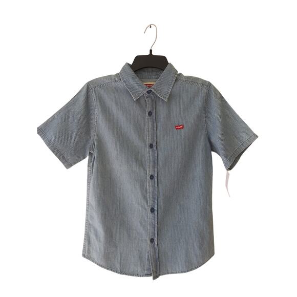 NWT Levi's Boy's Button-Down Collared Shirt Blue Stripe L - Picture 3 of 7